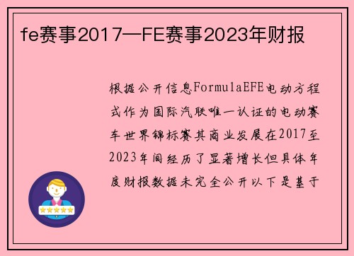 fe赛事2017—FE赛事2023年财报